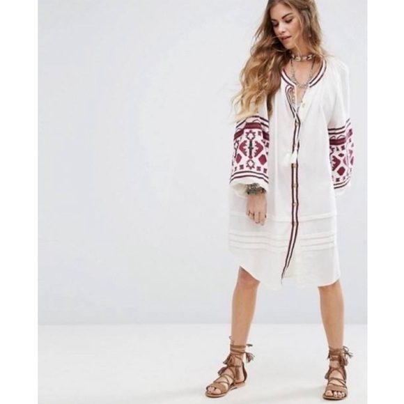 Free People Dress In The Clear Tunic Cotton Embroidered Tassel Boho Chic Medium - Picture 1 of 12